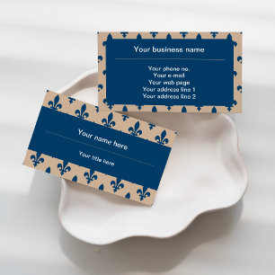 Fleur de Lis Pattern, French, Royal, Navy Blue Business Card