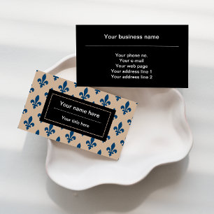 Fleur de Lis Pattern, French, Royal, Navy Blue Business Card