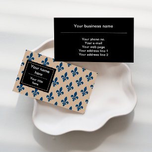 Fleur de Lis Pattern, French, Royal, Navy Blue Business Card