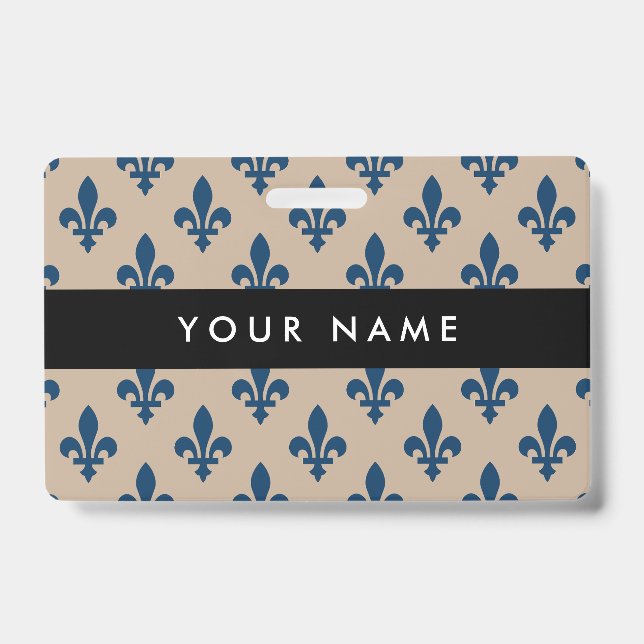 Fleur de Lis Pattern, French, Royal, Navy Blue ID Badge (Front)