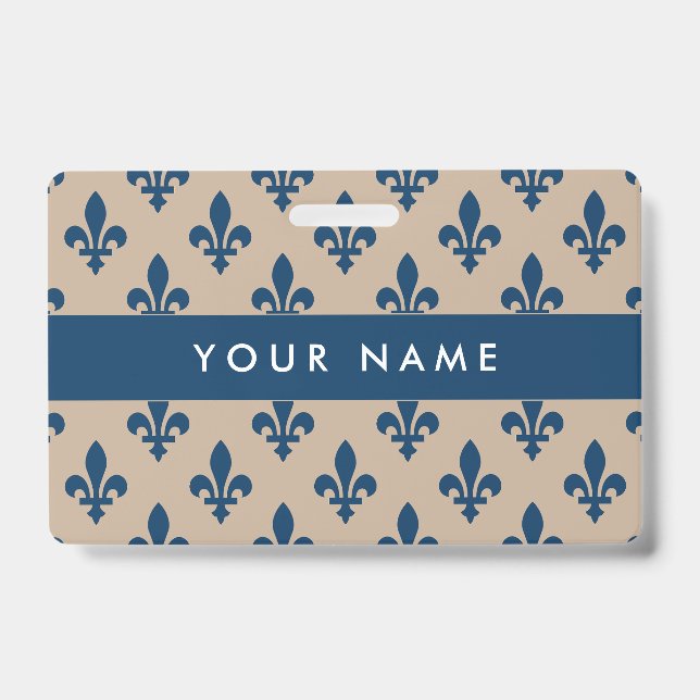 Fleur de Lis Pattern, French, Royal, Navy Blue ID Badge (Front)
