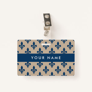 Fleur de Lis Pattern, French, Royal, Navy Blue ID Badge