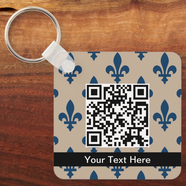 Fleur de Lis Pattern, French, Royal, Navy Blue Key Ring (Front)
