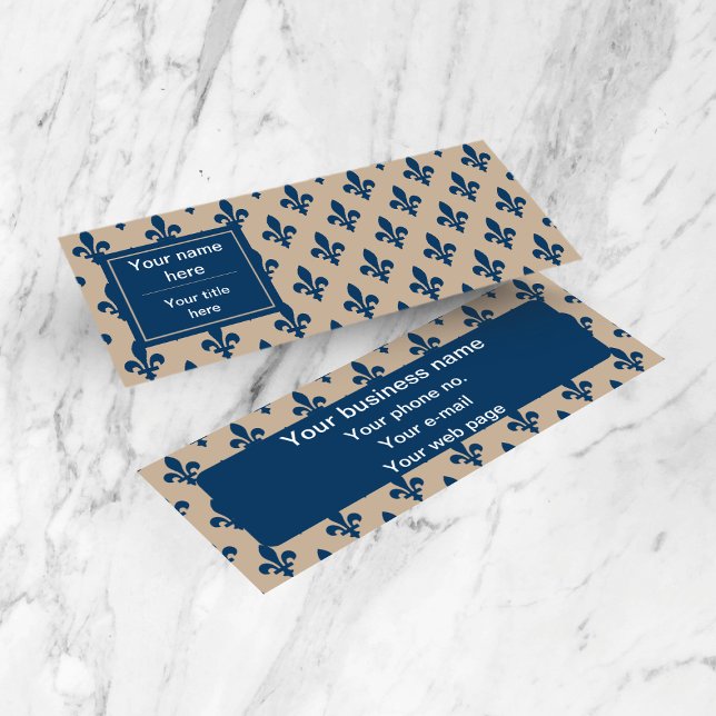 Fleur de Lis Pattern, French, Royal, Navy Blue Mini Business Card (Creator Uploaded)