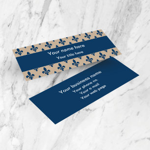 Fleur de Lis Pattern, French, Royal, Navy Blue Mini Business Card