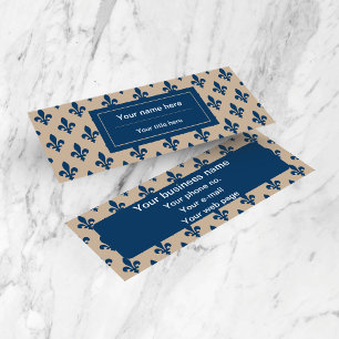 Fleur de Lis Pattern, French, Royal, Navy Blue Mini Business Card