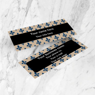 Fleur de Lis Pattern, French, Royal, Navy Blue Mini Business Card