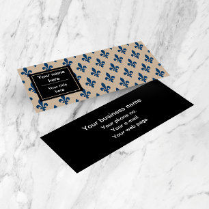 Fleur de Lis Pattern, French, Royal, Navy Blue Mini Business Card