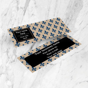 Fleur de Lis Pattern, French, Royal, Navy Blue Mini Business Card