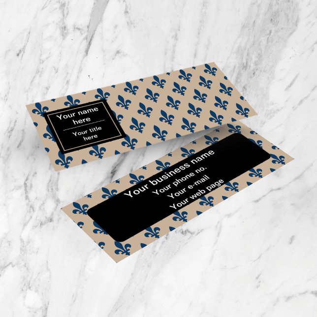 Fleur de Lis Pattern, French, Royal, Navy Blue Mini Business Card (Creator Uploaded)