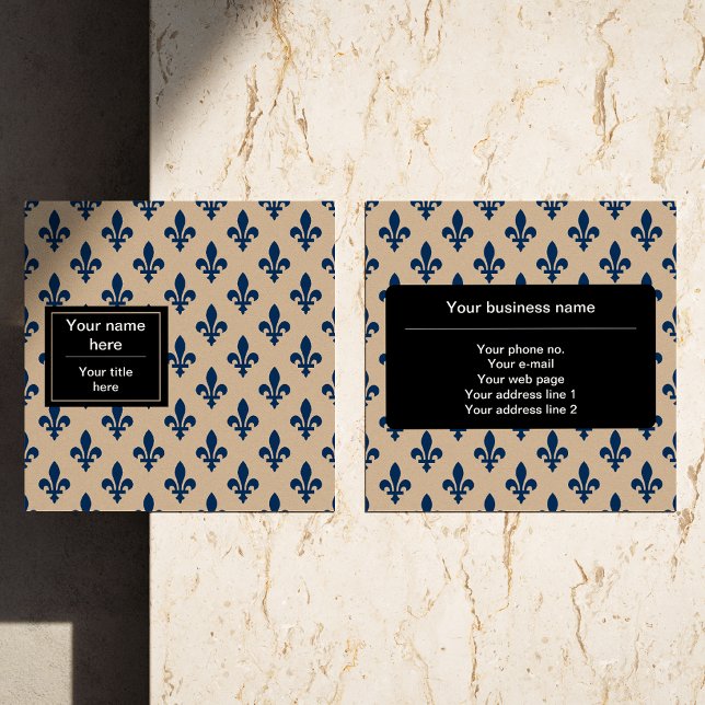 Fleur de Lis Pattern, French, Royal, Navy Blue Square Business Card (Creator Uploaded)