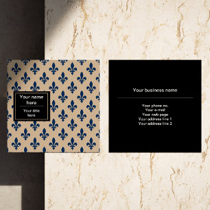 Fleur de Lis Pattern, French, Royal, Navy Blue Square Business Card