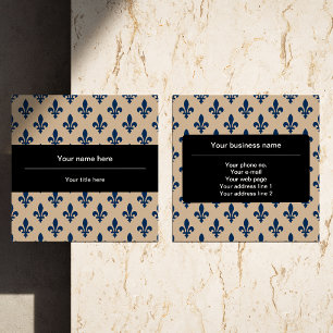 Fleur de Lis Pattern, French, Royal, Navy Blue Square Business Card