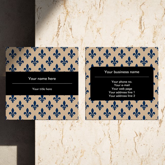 Fleur de Lis Pattern, French, Royal, Navy Blue Square Business Card (Creator Uploaded)