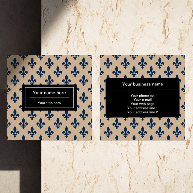 Fleur de Lis Pattern, French, Royal, Navy Blue Square Business Card (Creator Uploaded)