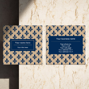 Fleur de Lis Pattern, French, Royal, Navy Blue Square Business Card