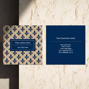 Fleur de Lis Pattern, French, Royal, Navy Blue Square Business Card