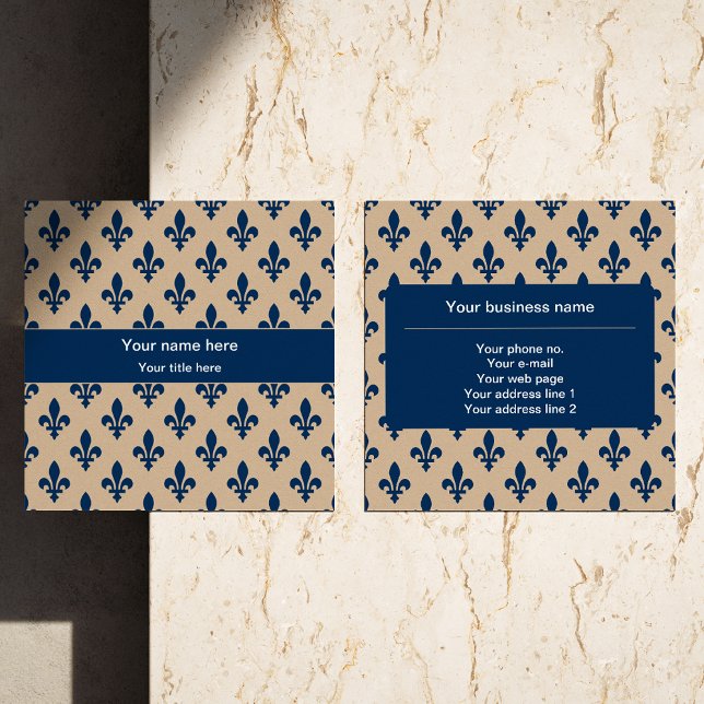 Fleur de Lis Pattern, French, Royal, Navy Blue Square Business Card (Creator Uploaded)