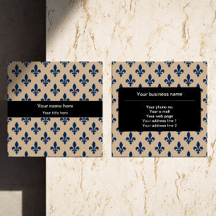 Fleur de Lis Pattern, French, Royal, Navy Blue Square Business Card