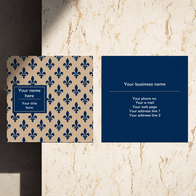 Fleur de Lis Pattern, French, Royal, Navy Blue Square Business Card (Creator Uploaded)