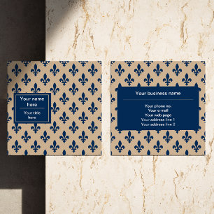 Fleur de Lis Pattern, French, Royal, Navy Blue Square Business Card