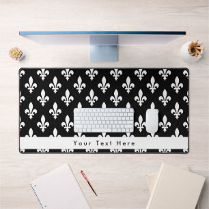 Fleur de Lis Pattern, French, Royal, White Desk Mat