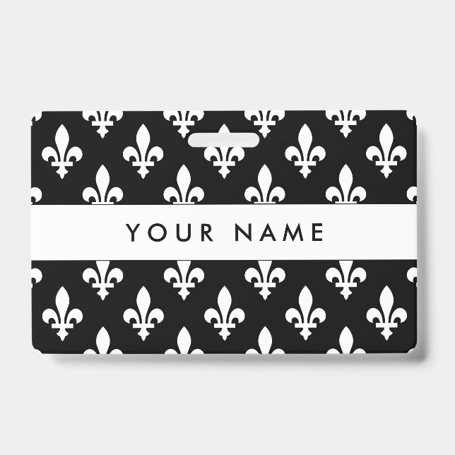 Fleur de Lis Pattern, French, Royal, White ID Badge (Front)