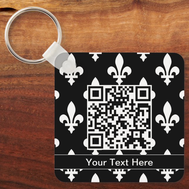 Fleur de Lis Pattern, French, Royal, White Key Ring (Front)