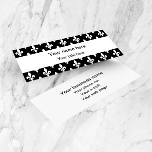 Fleur de Lis Pattern, French, Royal, White Mini Business Card