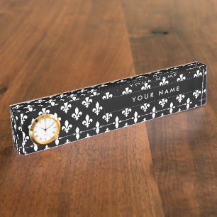 Fleur de Lis Pattern, French, Royal, White Nameplate