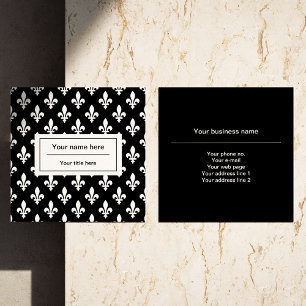 Fleur de Lis Pattern, French, Royal, White Square Business Card