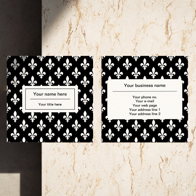 Fleur de Lis Pattern, French, Royal, White Square Business Card (Creator Uploaded)