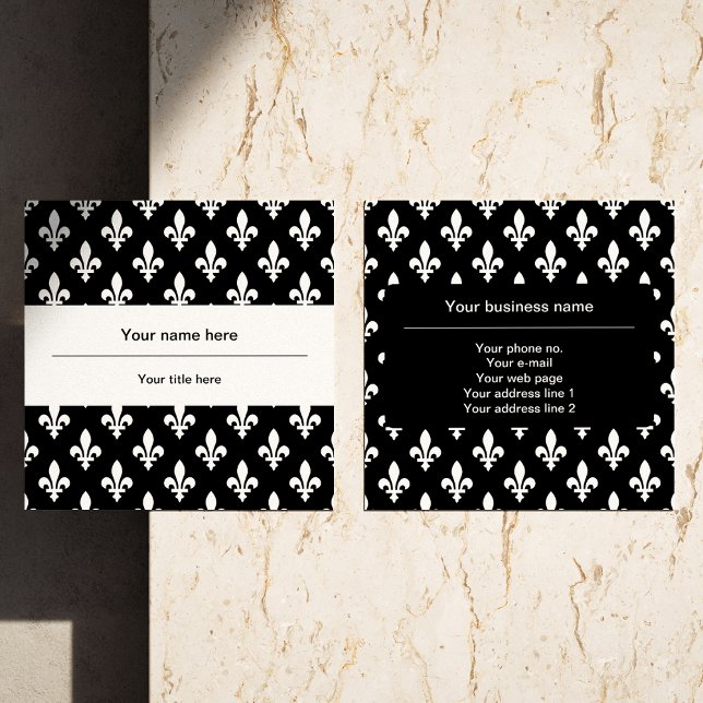 Fleur de Lis Pattern, French, Royal, White Square Business Card (Creator Uploaded)