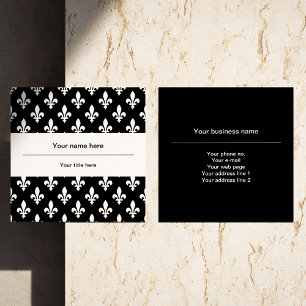 Fleur de Lis Pattern, French, Royal, White Square Business Card