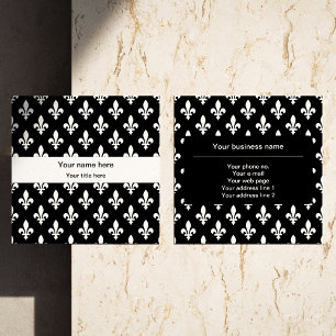 Fleur de Lis Pattern, French, Royal, White Square Business Card