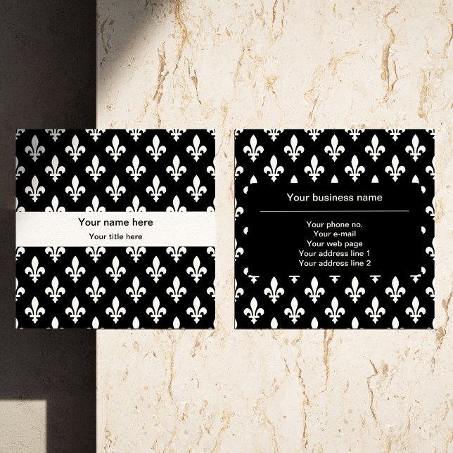 Fleur de Lis Pattern, French, Royal, White Square Business Card (Creator Uploaded)