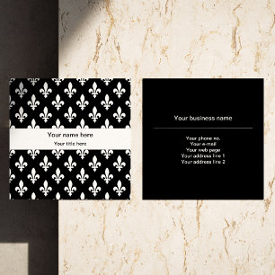 Fleur de Lis Pattern, French, Royal, White Square Business Card