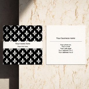 Fleur de Lis Pattern, French, Royal, White Square Business Card