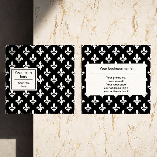 Fleur de Lis Pattern, French, Royal, White Square Business Card