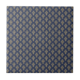 Fleur de lis, pattern,gold,navy blue,vintage,class tile