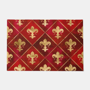 Fleur-de-lis pattern luxury red doormat