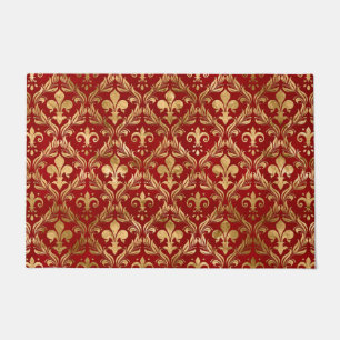 Fleur-de-lis pattern luxury red doormat