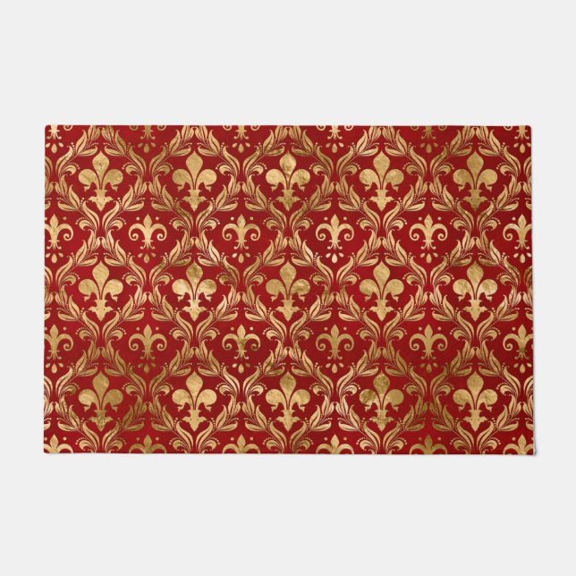 Fleur-de-lis pattern luxury red doormat (Front)