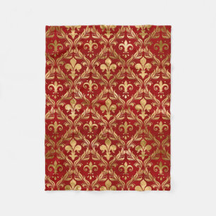 Fleur-de-lis pattern luxury red fleece blanket
