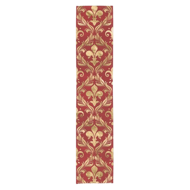 Fleur-de-lis pattern luxury red short table runner (Front)