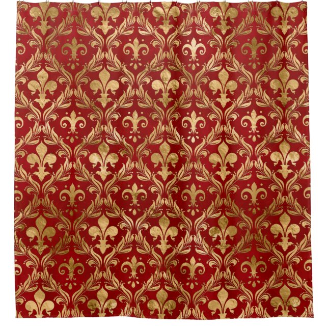 Fleur-de-lis pattern luxury red shower curtain (Front)
