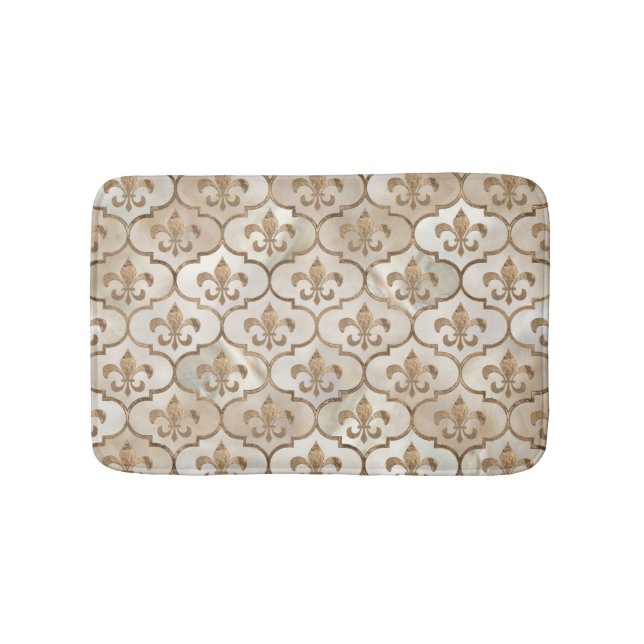 Fleur-de-lis pattern pearl and gold bath mat (Front)