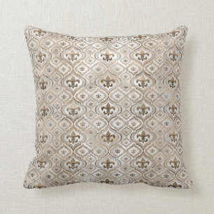 Fleur-de-lis pattern pearl and gold cushion