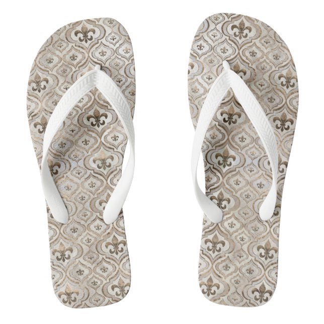 Fleur-de-lis pattern pearl and gold jandals (Footbed)