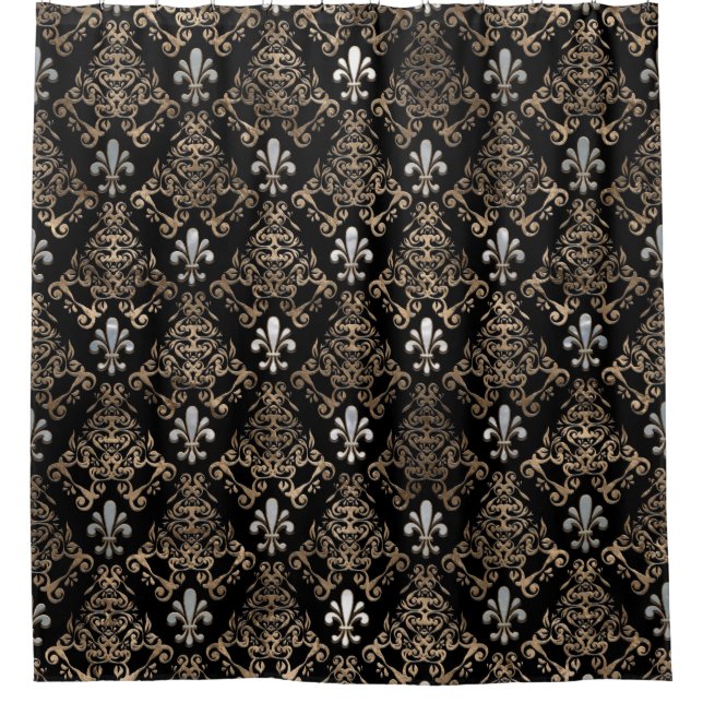 Fleur-de-lis pattern pearl and gold shower curtain (Front)